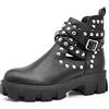 IF Fashion Scarpe da Donna Stivali Stivaletti Biker Fibbie Borchie Primaverili Traforati GR-6608 nero N.39