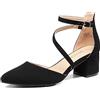 DREAM PAIRS Scarpe Tacco Donna Eleganti Decollete a Cinturini Incrociati Punta Chiusa Sposa Decolte Tacco Medio Largo,Size 38,Nero-Nabuk,SDPU2354W