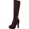 Bviennic Donna Eleganti Plateau Tacco Alto Warm Vestito Stivali Alti Serata Punta Rotonda Moda Tacco A Blocco Stivali Equitazione Marrone Numero 33 Eu