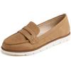 Feversole Comfort Women's Leather Daily Loafer, Pelle da Donna Loafer Giornaliero Driving Flats Flessibile Walking Boat Shoes Pelle Nabuk Cammello con Fibbia Dorata 38