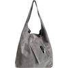 Modarno Borsa a tracolla da donna in pelle scamosciata pochette, borsa a tracolla, shopper, da donna, in vera pelle (Grigio)