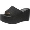 Ulalaza Ciabatte in denim da donna Pantofole piatte in tessuto Jean casual Pantofole con zeppa a punta aperta Zoccoli con plateau Sandali Boho antiscivolo Mocassini slip-on senza schienale