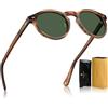Carfia Retro Occhiali da Sole Uomo Polarizzati UV400 Protezione Rotonda Cornice in Acetato CA5289