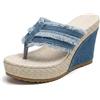 Yancremio Sandali Con Zeppa in Denim A Punta Aperta Da Donna Infradito in Denim Con Plateau Sandali Con Zeppa Per Vacanze Estive Al Mare (Blu,38)