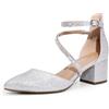 DREAM PAIRS Scarpe Tacco Donna Eleganti Decollete a Cinturini Incrociati Punta Chiusa Sposa Decolte Tacco Medio Largo,Size 36.5,Argento,SDPU2354W