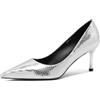 QUEEN HELENA Décolleté Eleganti Donna con Tacco Medio K3670 | Décolleté ecopelle, pitonato argento, suola gomma, tacco a spillo 7 cm