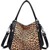 NOTAG Borse da donna, grande capacità, borsa a tracolla opaca retrò con borchie, borsa a spalla casual, borsa da viaggio, borsa a tracolla, Stampa leopardata, L