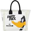 Braccialini Summer Special Lt Realizzata in resistente tessuto canvas, questa borsa mare è caratterizzata da un look ironico e deciso grazie alla maxi-applicazione in tessuto e ricamo di Daffy Duck. I