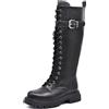 IF Fashion Scarpe Combat Anfibi Militari Stivali Alti da Donna Platform Carrarmato MP2747-4 Nero N.39