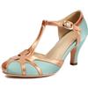 elerhythm Scarpe da donna Mary Jane Rockability Tear Cut Close con punta tonda, vintage anni 1950 Gatsby, tacco vintage anni 1920, pumps vittoriane, 38 EU