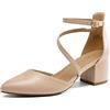 DREAM PAIRS Scarpe Tacco Donna Eleganti Decollete a Cinturini Incrociati Punta Chiusa Sposa Decolte Tacco Medio Largo,Size 39,Nude-Pu,SDPU2354W
