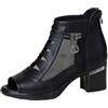 Generic Stivali estivi in rete da donna stivaletti da donna in pelle con punta aperta sandali traspiranti con cerniera posteriore tacco basso medio blocco stivaletti per ufficio lavoro calzature moda