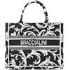 Braccialini Queen Borsa a mano di dimensioni medio piccole, realizzata in tessuto con doppio manico e tracolla regolabile e removibile per una doppia portabilità. Il ricamo, elegante e scenografico,