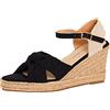 Lora Dora Sandali con zeppa aperti da donna Espadrillas con zeppa intrecciata cinturino incrociato Hessian Sandali avvolgenti alla caviglia, Nero, 38 EU