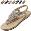 Acfoda Infradito Gioiello Donna Sandali Estive Tacco Bassi Eleganti Ciabatte da Spiaggia Casual Antiscivolo Scarpe con Strass Beige 41