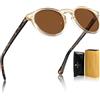 Carfia Retro Occhiali da Sole Uomo Polarizzati UV400 Protezione Rotonda Cornice in Acetato CA5289