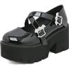 smlekwc Donna Punta Tonda Plateau Scarpe Punk Tacco Grosso Scarpe Mary Jane con Ala di Pipistrello Cinturino alla Caviglia in Vernice Scarpe da Ballo per Feste,Nero,38 EU