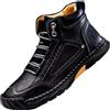 Generisch Stivaletti da uomo High Top in pelle, fatti a mano, alla moda, elastici, a piedi nudi, di grandi dimensioni, comodi stivali corti con supporto per l'arco del piede, scarpe da lavoro, Nero , 43 EU