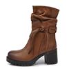 IF FASHION Stivaletti Tronchetti Arricciati da Donna In Pelle Sintetica Con Tacco Grosso Plateau Frange 6640 camel N.38