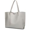 Dreubea - Borsa a tracolla da donna in morbida pelle sintetica, borsa tote, a spalla, a mano, con nappa, di grande capacità, Argento, Taglia unica