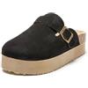 JOMIX Zoccoli Donna con Zeppa Ciabatte Invernali Comodi da Casa Pelle Scamosciata Pantofole da Inverno con Suola in Sughero Sabot con Fibbia e Motivi Animalier WCT255086 Nero 39