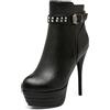 Bviennic Donna Eleganti Punta Rotonda Plateau Tacco Alto Polacchine Serata Sposa Vestito Inverno Borchiata Tacco A Spillo Stivaletti Fibbia Nero Numero 35 Eu