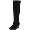 Generic Stivali da donna con zeppa al ginocchio, beige scamosciato, stivali invernali alti con flange multi usura tacco medio alto tempo libero peluche stivali caldi da donna taglia 5