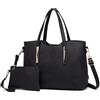 Miss Lulu Borsa a mano da donna alla moda, in pelle saffiano, con manico superiore, 2 pezzi, borse a tracolla da donna, Nero, M, Tote