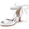 Hanfike JY146 - Sandali da donna con tacco basso, scarpe da sposa con nastro, bianco, 39 EU