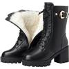 Generisch Stivali da donna in pelle, in peluche, caldi, invernali, con lacci, con chiusura lampo, classici, lacci resistenti, imbottiti, corti