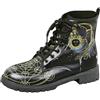 Ulalaza Stivali da donna Punta tonda Tacco largo Stivaletti con plateau gotico Stivali da combattimento da motociclista punk stringati Stivaletti corti in pelle con stampa multicolore