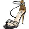 QUEEN HELENA Sandali Eleganti con Tacco a Spillo Fascia Incrociata con Strass Donna ZM9314 (Nero, Numeric_37)