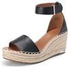 DREAM PAIRS Sandali Donna Zeppa Estivi Comodi | Zeppa 3 pollici, piattaforma in rafia, cinturino singolo, soletta in PU, suola TPR antiscivolo, per lavoro e spiaggia.