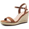 DREAM PAIRS Espadrilles con zeppa per donne, sandali estivi eleganti con punta aperta per donne con cinturino alla caviglia regolabile e plantare morbido, Marrone, 39.5 EU
