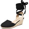 DREAM PAIRS Sandali da donna con zeppa e plateau, punta chiusa, espadrillas con lacci, alla moda, comodi, eleganti, da spiaggia, vocazione, estive, Tela nera, 36 EU
