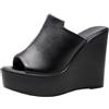 TNMIUH Sandali Donna Platform in Pelle Nera con Zeppa Alta, Ciabatte Eleganti con Plateau 11cm, Scarpe Estive Moda