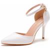 FNKPI Scarpe da Sposa da Donna, Punta Chiusa Tacco Alto Pizzo Fiore Bianco 9 Cm Festa di Ballo di Ballo Scattare Foto di Nozze Scarpe Regalo per Adulti Scarpe da Sposa,Bianca,36 EU