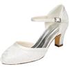 Emily Bridal Scarpe da Sposa Sandali in Pizzo con Tacco a Righe in Raso (EU37, Ivory)