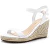 DREAM PAIRS Sandali espadrillas con zeppa da donna, sandali estivi eleganti con punta aperta, cinturino alla caviglia regolabile e plantare morbido, bianco, 36 EU