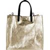 FrasiBags Borsa Shopping a Mano in Vera Pelle Metallizzata, Shopping Bag Donna a Mano Metallizzata, Borse Donna, Borsa in Pelle Elegante Made in Italy (Oro)