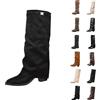 Generico stivali donna camoscio Stivali Donna con Tacco Invernali Autunnali Texani Cowboy Stivaletti Alti al Ginocchio Stivaletti Punta Stivaletto Gamba Larga in Pelle texani tacco nero 38