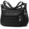 NOTAG Borsa Donna, Moda Pelle PU Borsa a Tracolla Molte Cerniera Tasche Borse a Spalla (Nero)