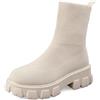 Ulalaza Stivali da donna in maglia elasticizzata Punta tonda Tacchi alti Calzini Stivali Stivali Chelsea con plateau Stivali elasticizzati in maglia Slip-on Stivaletti con calzini antiscivolo