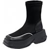 Ulalaza Stivali da donna in maglia elasticizzata Punta tonda Tacchi alti Calzini Stivali Stivali Chelsea con plateau Stivali elasticizzati in maglia Slip-on Stivaletti con calzini antiscivolo