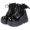 Ulalaza Dark Bat Wing Stivaletti per Donna Zeppa Chunky con Piattaforma Sassy Stivale Punta Rotonda Allacciatura Cerniera Laterale Tacco Alto Stivale Donna Tessuto Elasticizzato Morbido Delicato
