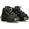 New Rock Stivali Unisex Suola TANK con lacci Colore Nero Pelle/Unisex Black Boots Leather Shoelaces M.WALL106-S10