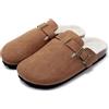 JOMIX Pantofole Donna Invernali Calde Ciabatte Casa Punta Chiusa con Pellicia Sintetica Zoccoli Comode Morbide MD2439 Marrone 37
