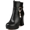 LarDorLin Donna Punta Rotonda Tacco Alto a Blocco Plateau Stivaletti con Fibbia Inverno Moda Chunky Chelsea Zip Polacchine Nero Numero 37 EU (38 CN)