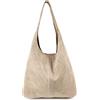 OBC Only-Beautiful-Couture OBC Made in Italy Borsa a Mano da Donna in Pelle Metallic Shopper Hobo-Bag Borsa a Tracolla Argento, Tortora Chiaro (Pelle Scamosciata)