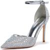 Zhabtuc Scarpe con Tacco Alto 10 cm da Donna, Eleganti Décolleté con Strass Scintillanti, Cinturino alla Caviglia, Strass Argento, 42 EU